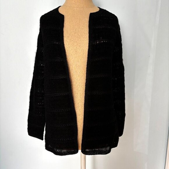 Vtg Handmade Crochet Sweater Knit Cardigan Black Size Small 4 6 Open Sweater - Picture 1 of 7